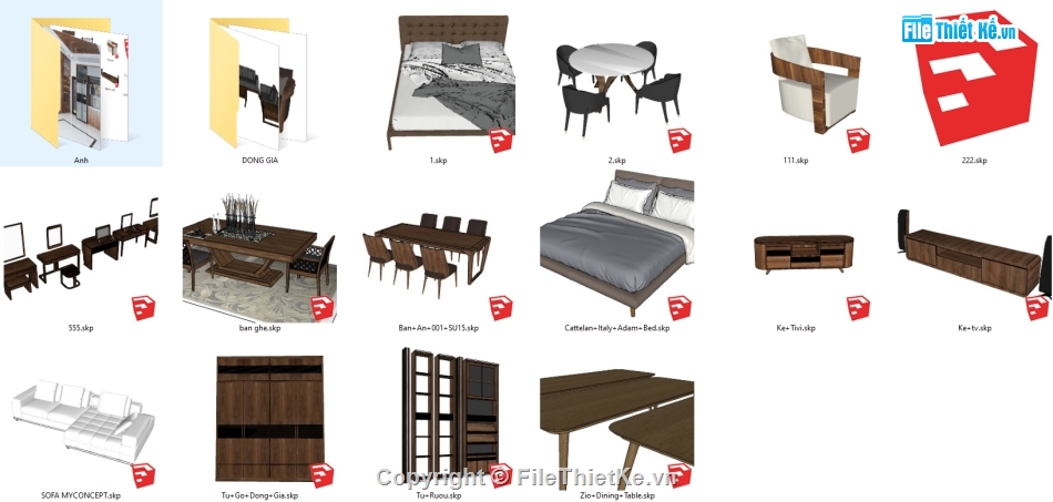 Sketchup nội thất đồng gia,sketchup bàn ghế,Sketchup bàn ghế đồng gia,Sketchup nội thất